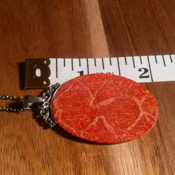 Red Sponge Coral Sterling Silver Pendant Stainless Steel Necklace - Picture 8 of 14